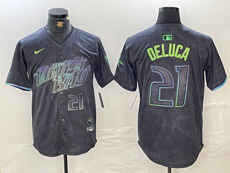 Men Tampa Bay Rays #21 Deluca Black City Edition Nike 2024 MLB Jersey style 6